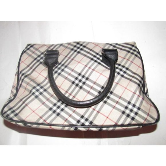 Burberry Vintage  Black Leather Nova Check Plaid Fabric Tote - Picture 6 of 12